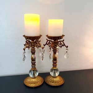 Gold tone candlesticks w/ hanging crystals